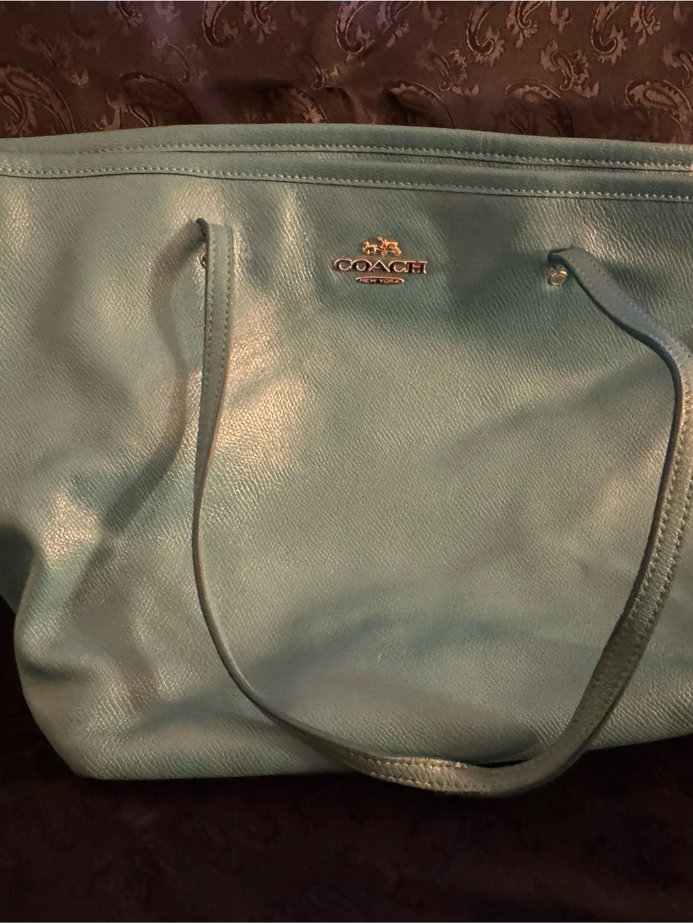 Coach Turquoise Leather Tote Bag - Bright Teal Shoulder Tote - Picture 8 of 8